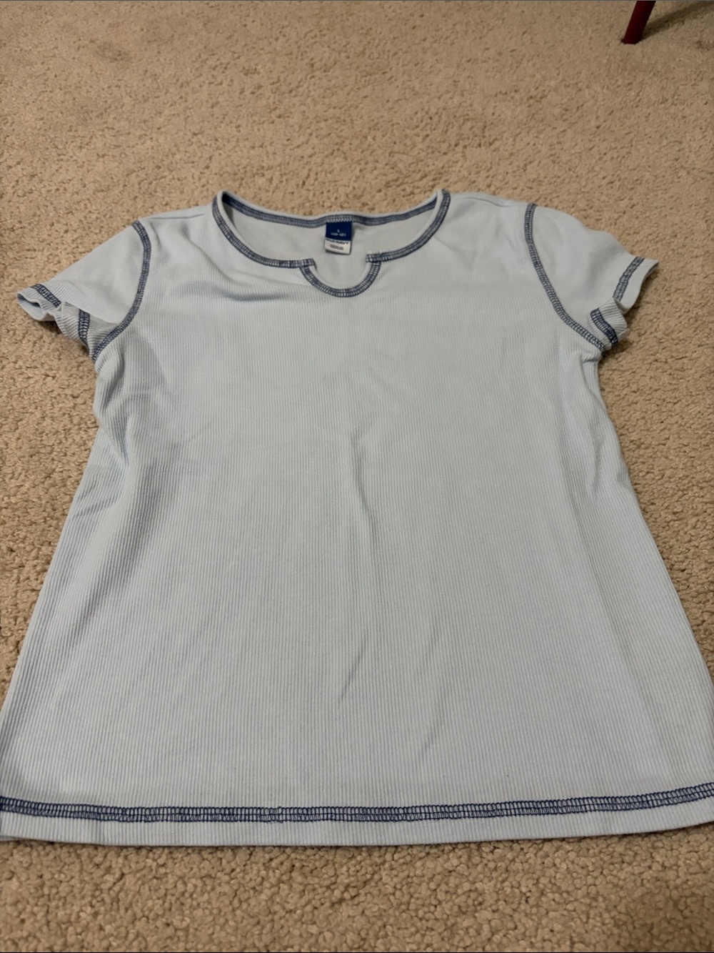Old Navy Light Blue Ribbed Short-Sleeve Tee with Navy Contrast Stitching